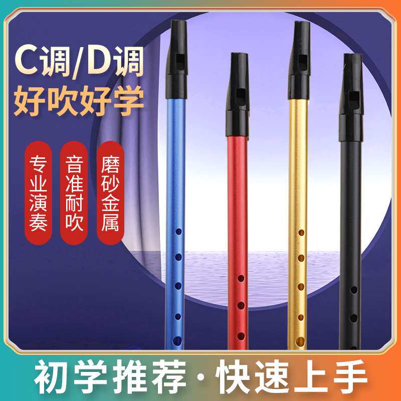 爱尔兰哨笛初学者入门学生演奏6孔c/d调专业新款金属直竖笛子乐器