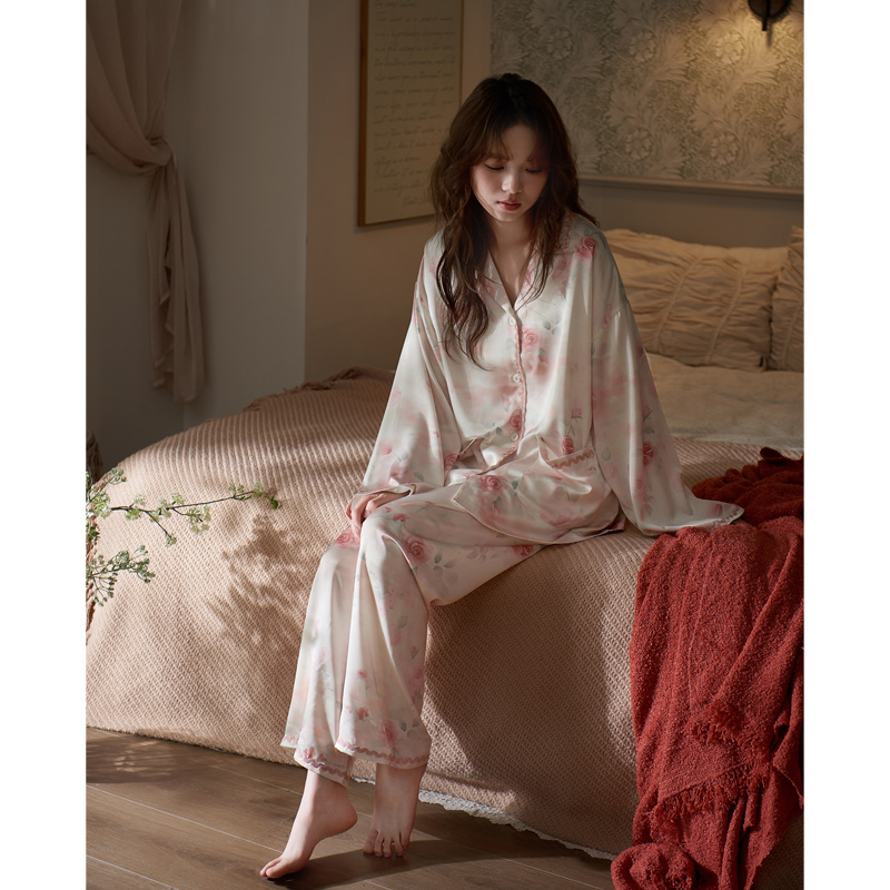思莉太太睡衣女春秋款冰丝长袖