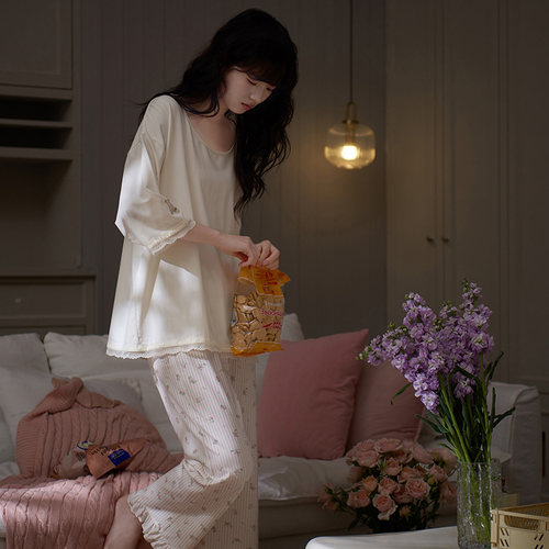 思莉太太夏天中袖韩系碎花家居服