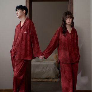 思莉太太红色睡衣女款莫代尔长袖本命年民族风情侣男结婚新婚套装