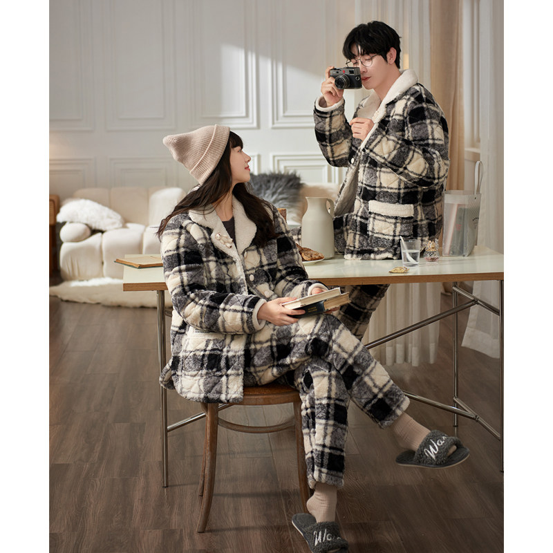 思莉太太情侣睡衣冬季女珊瑚绒三层夹棉超加厚男士格子棉服家居服,女士内衣/男士内衣/家居服,睡衣/家居服套装,淘宝优惠券,粉丝福利购,淘宝优惠卷