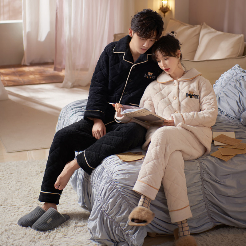 思莉太太情侣睡衣冬季加厚加绒2021年新款冬天三层夹棉男士家居服