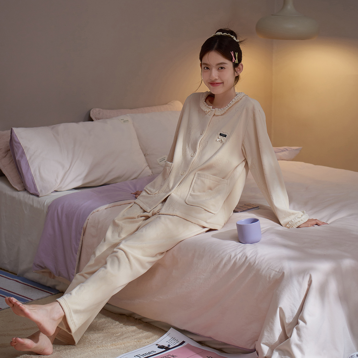 思莉太太冬季女海岛绒奶fufu睡衣