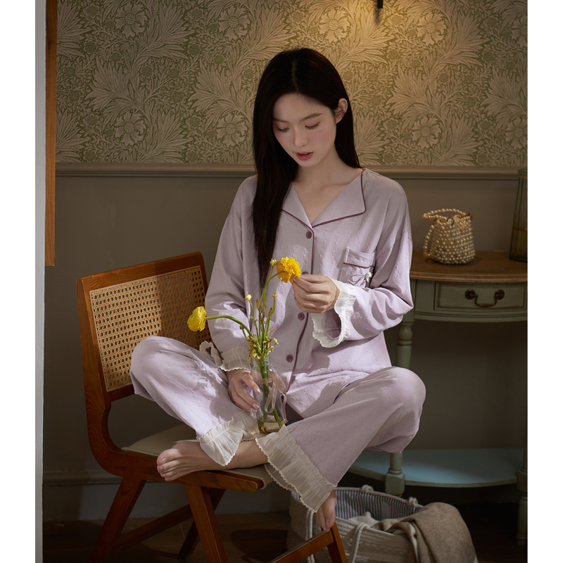 思莉太太纯棉睡衣女紫色