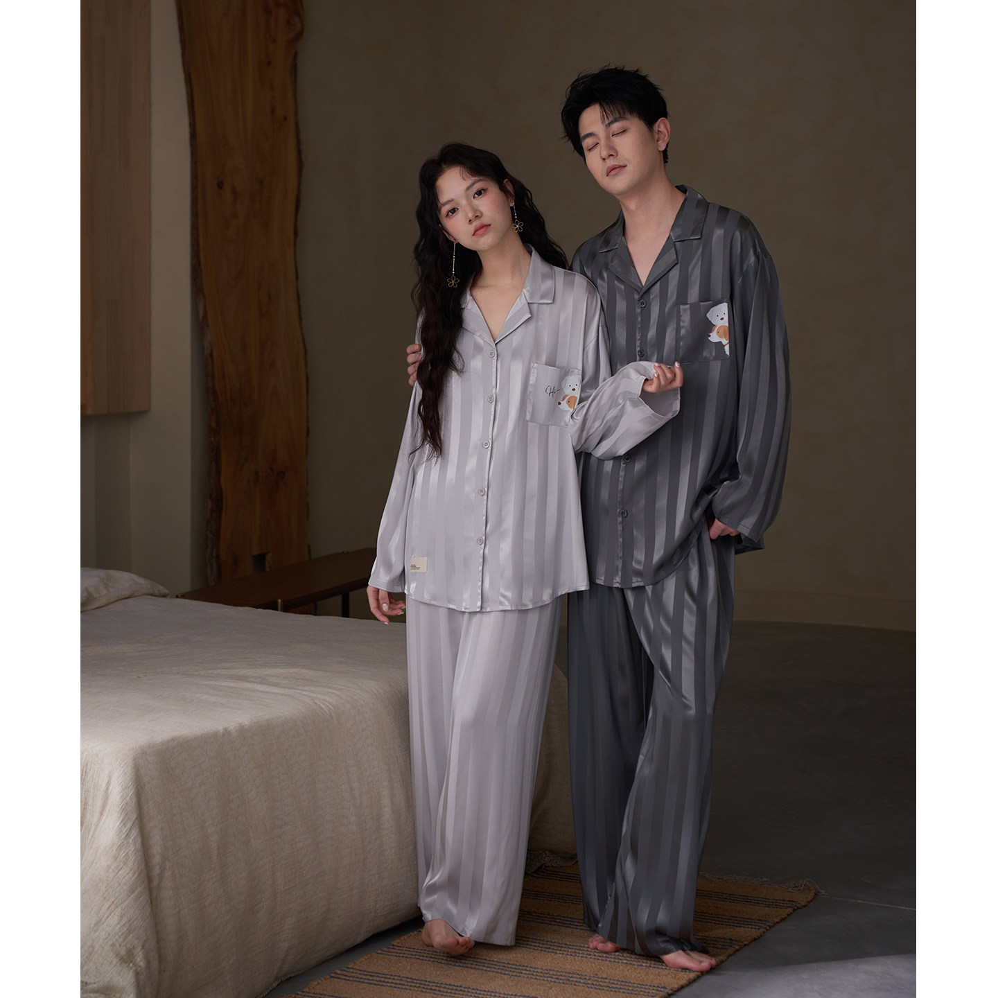 思莉太太高级感冰丝情侣睡衣女款长袖春夏轻奢男士四季款家居服