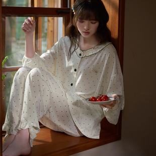 思莉太太柔软莫代尔睡衣女款长袖韩系波点宽松独特漂亮好看家居服