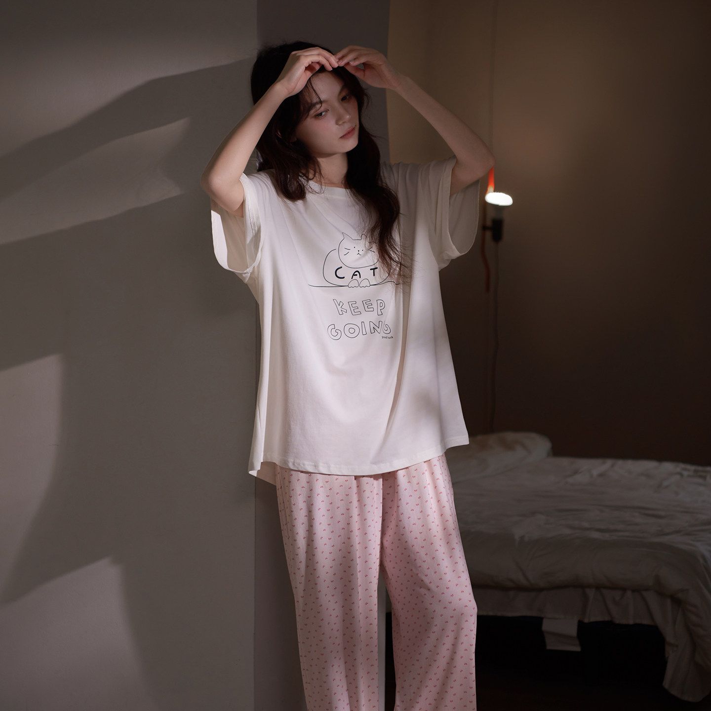 思莉太太凉感莫代尔睡衣女款短袖长裤夏季可外穿出门夏天家居服