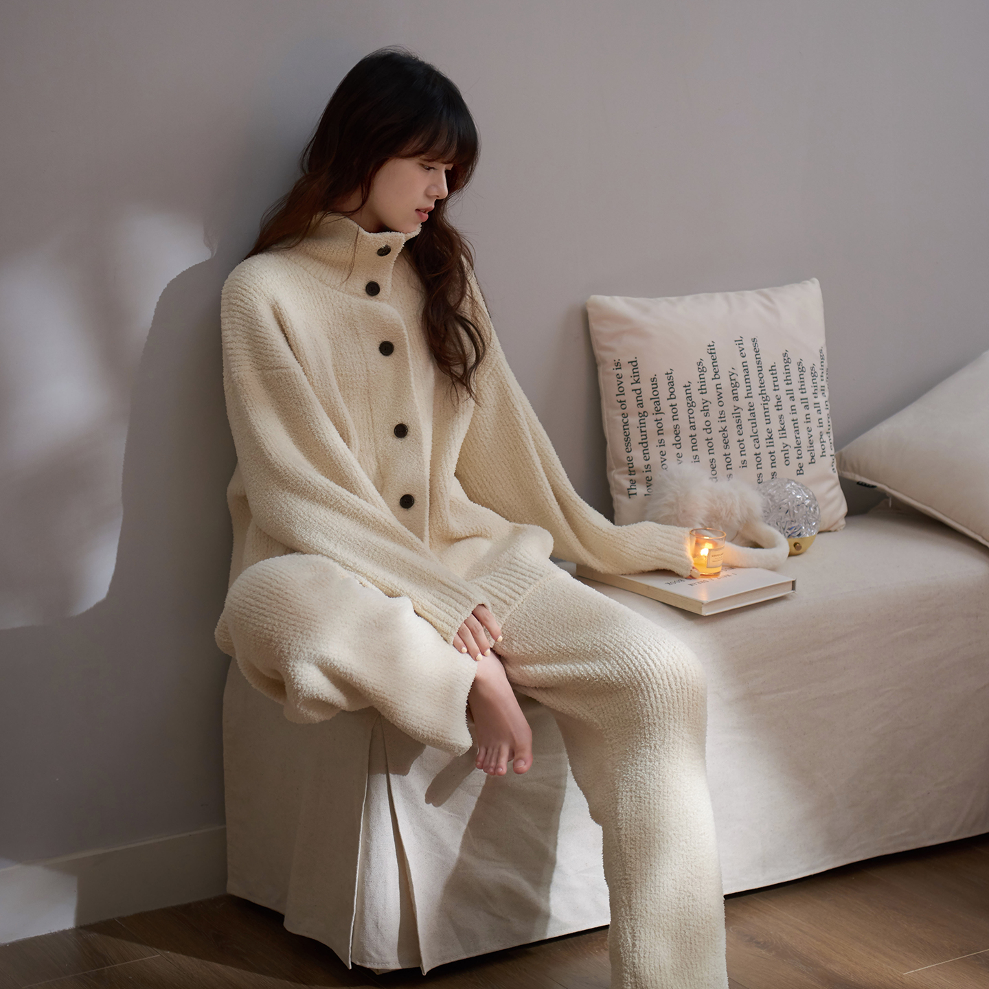 思莉太太半边绒可外穿高领家居服