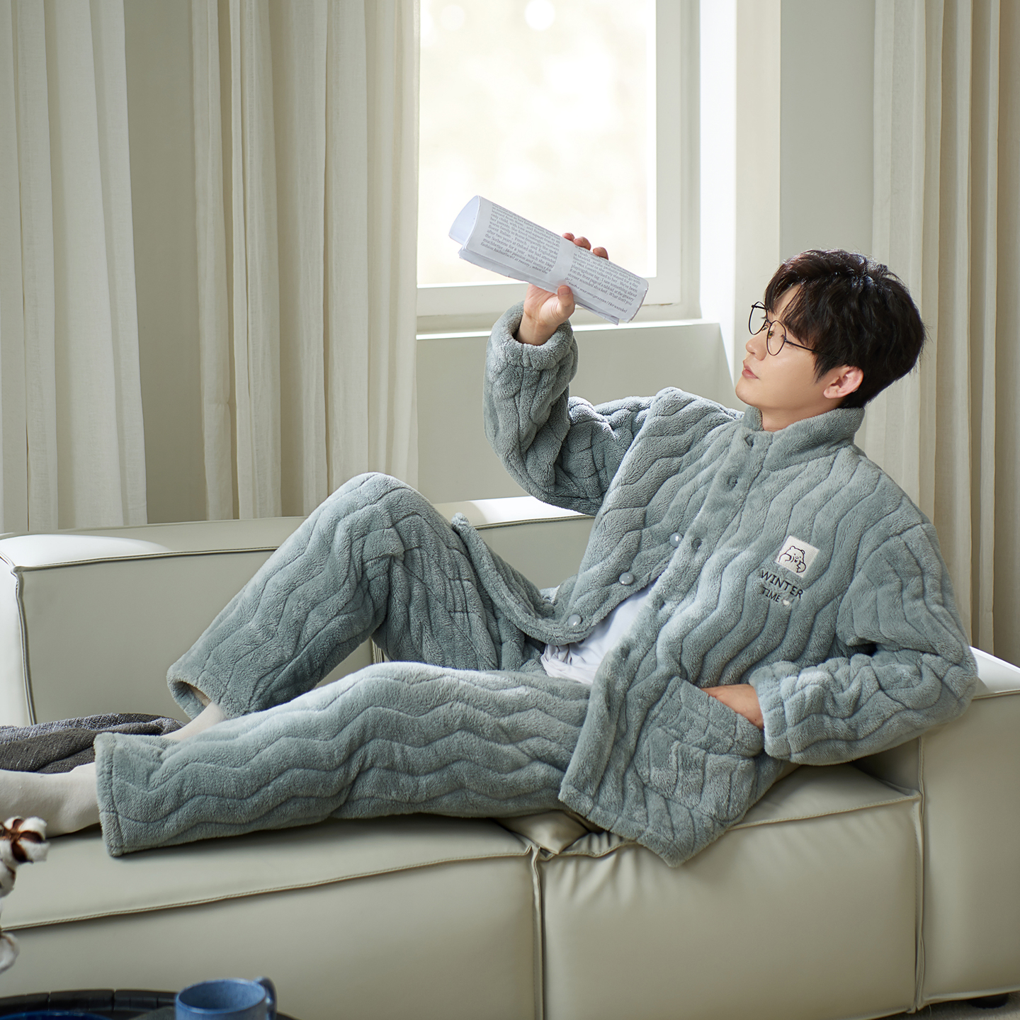 思莉太太睡衣男冬季三层夹棉