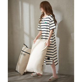 思莉太太睡裙夏季 凉感条纹可外穿宽松T恤连衣裙夏天睡衣 女短袖