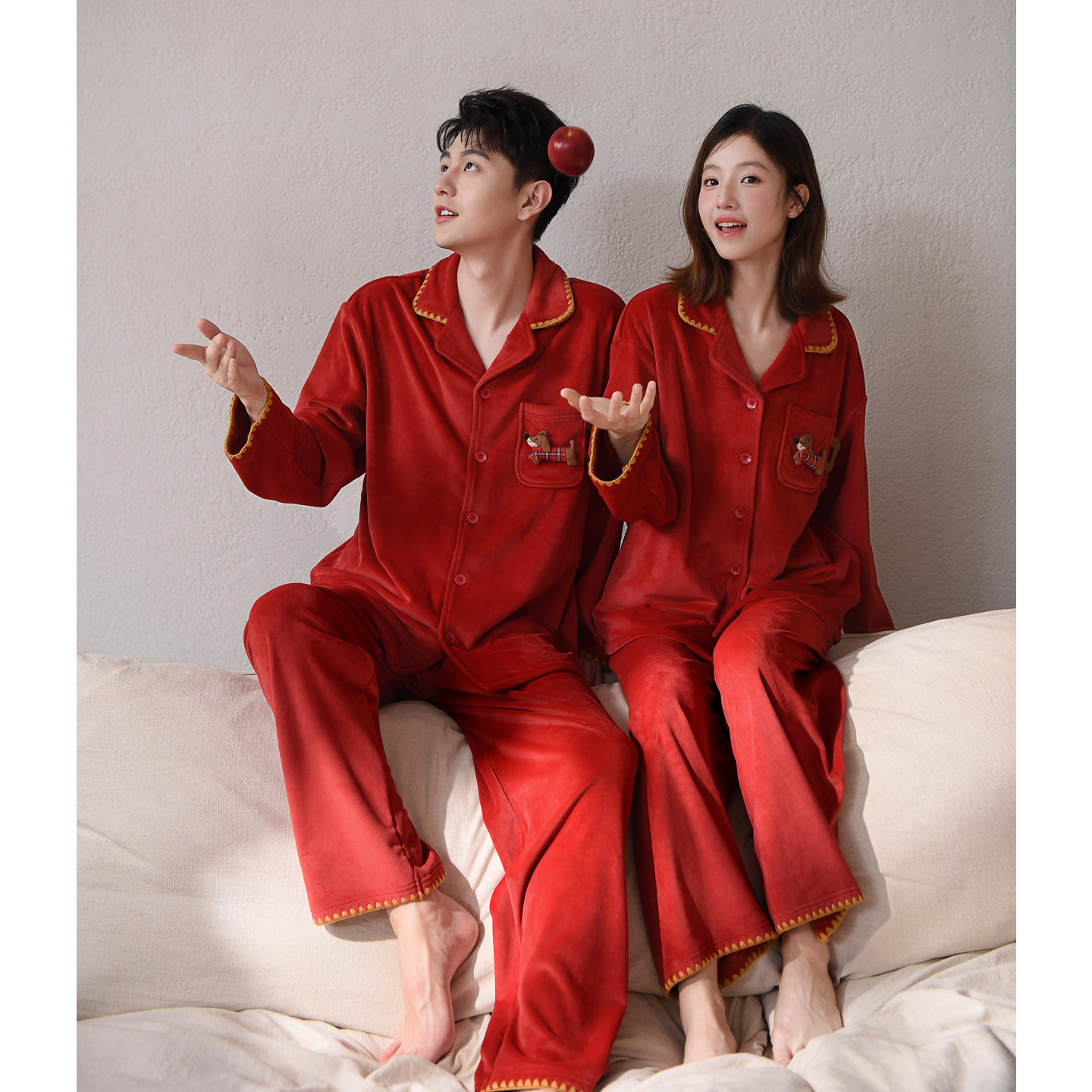 思莉太太高档情侣红色结婚睡衣