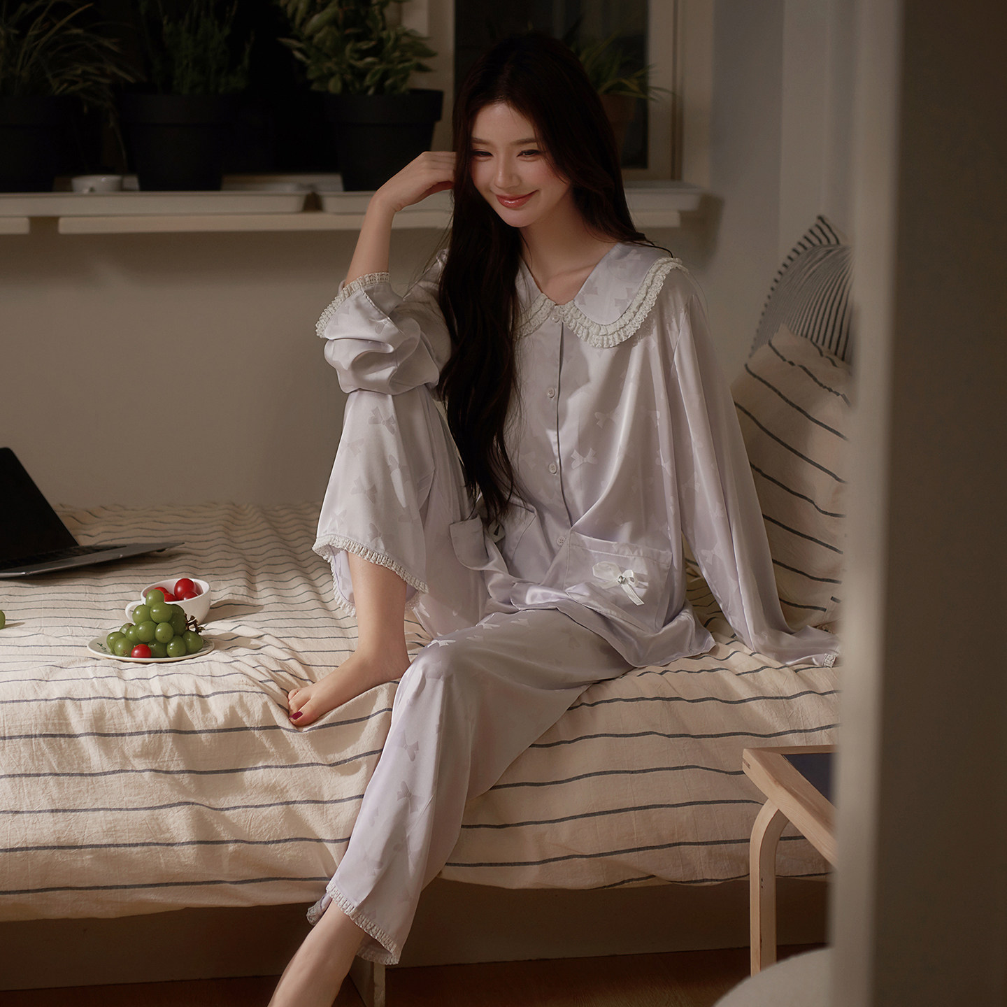 思莉太太甜美蕾丝冰丝四季睡衣