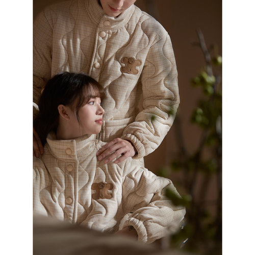 思莉太太情侣珊瑚绒三层夹棉睡衣