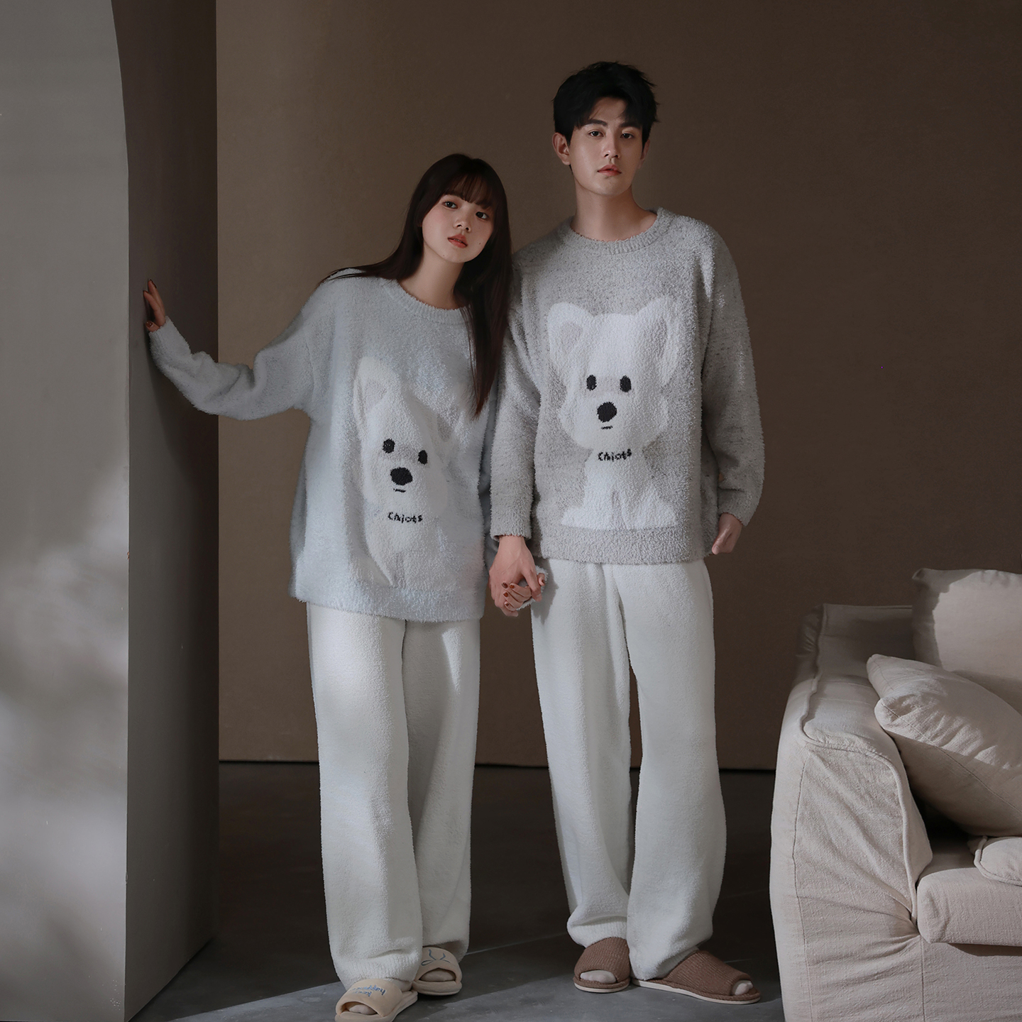 思莉太太情侣睡衣半边绒家居睡衣