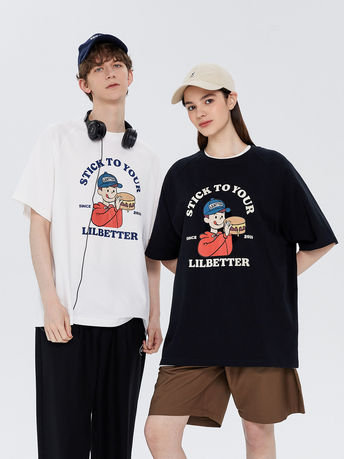 Lilbetter纯棉短袖印花T恤男美式情侣装上衣宽松体恤女士半袖ins