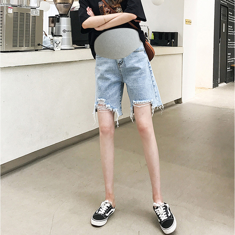幻唇2020孕妇牛仔中裤外穿矮个子怀孕早期短裤夏季薄款破洞五分裤