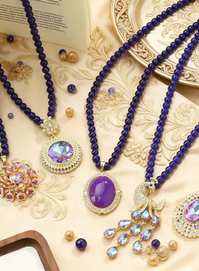 水滴圆形凤凰花朵吊坠长款项链女