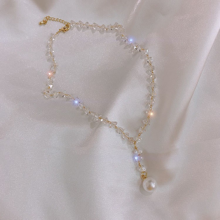 水晶珍珠项链女锁骨链挂链吊坠