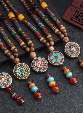 民族风木珠项链复古长款毛衣链百搭尼泊尔挂件男女衣服配饰品挂链