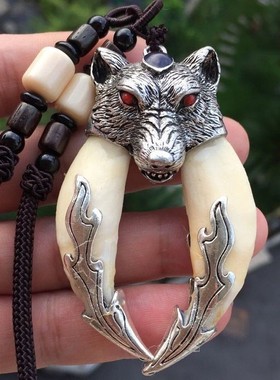 狼牙吊坠绳子项链男女真牙毛衣链