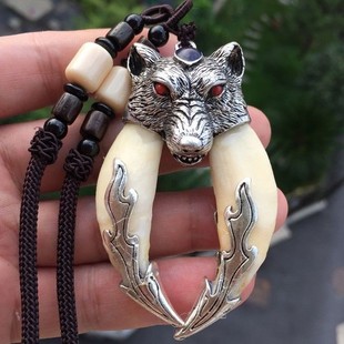 民族风狼牙吊坠狼狗牙绳子项链真牙挂件男女长款百搭配饰品毛衣链