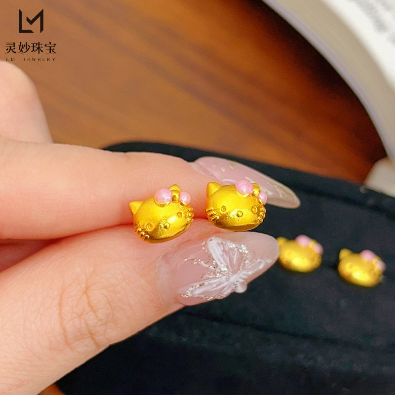沙金蝴蝶结凯蒂猫耳钉kitty耳环