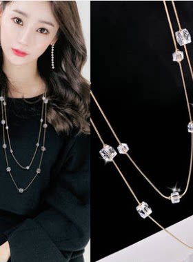 日韩风水晶长款双层挂件衣服配饰