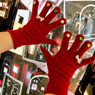 bad 保暖 milk纯手工定制可触屏羊绒手套女朋友礼物珍珠蝴蝶结时尚