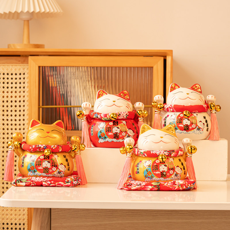 招财猫陶瓷摆件存钱罐中号店铺开业家用客厅创意礼品店铺前台