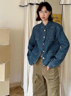 fifth 小众设计感老钱调牛仔外套女机理感小香风外套H型立领夹克