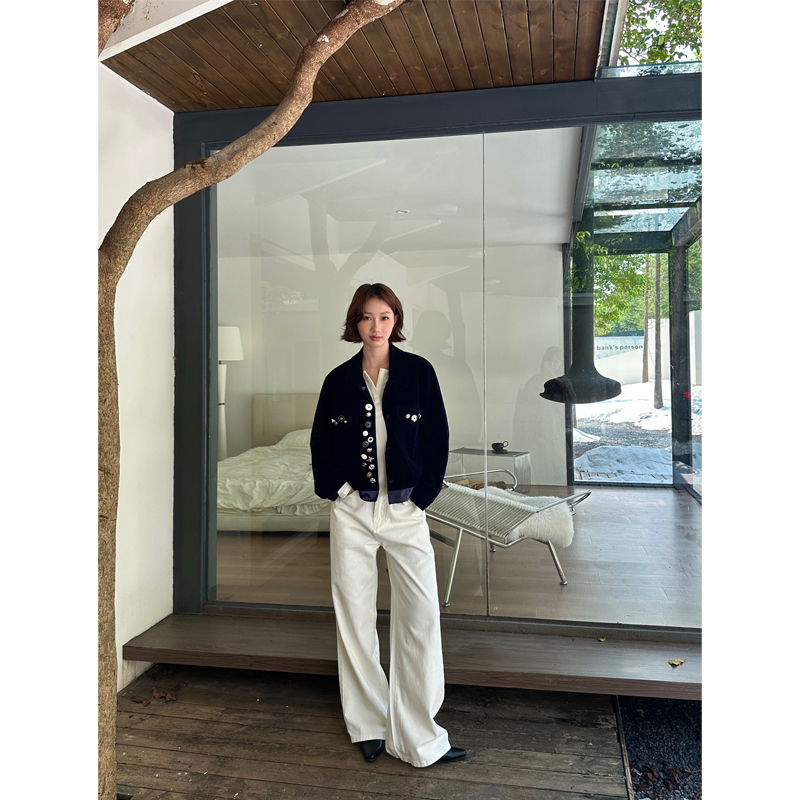 白色纯棉牛仔阔腿裤高腰直筒长裤