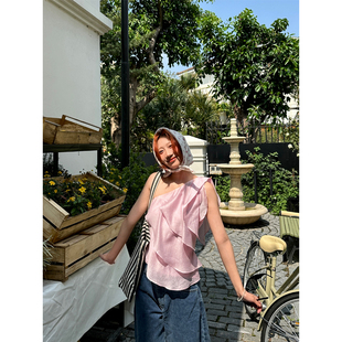 单肩飘带短款 fifth 新款 设计感荷叶边露肩背心女2026夏季 上衣 法式