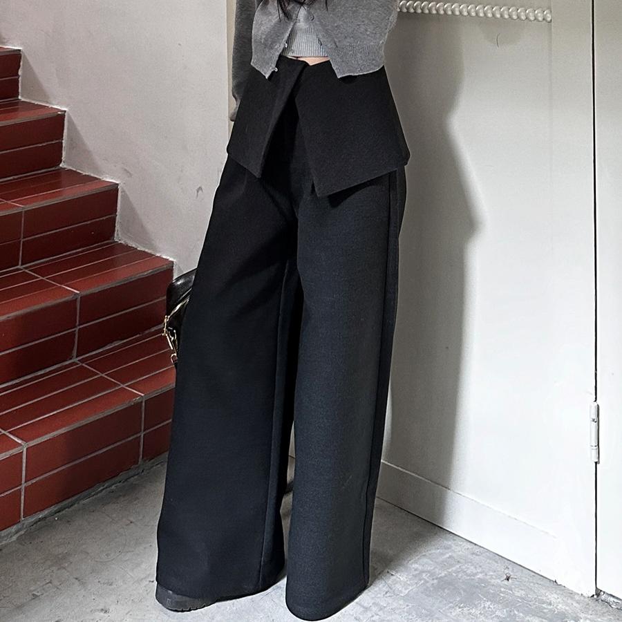 fifth 设计感假两件阔腿裤女2024冬季新款博主风毛呢直筒休闲裤厚