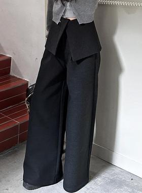 fifth 设计感假两件阔腿裤女2024冬季新款博主风毛呢直筒休闲裤厚