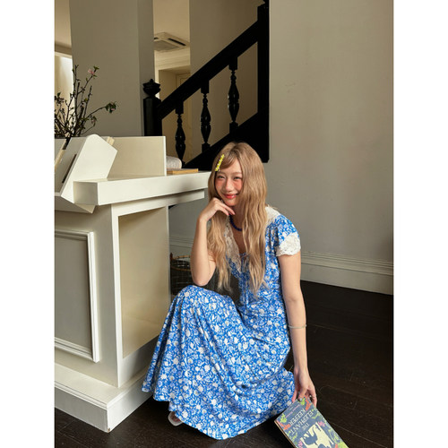 4/15 20:00上架新品 【法式长裙】印花小众法式蕾丝拼接长裙