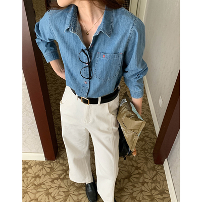 口袋刺绣纯棉牛仔衬衫外套