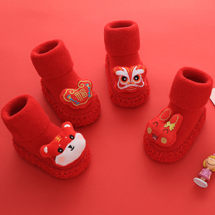 新生儿大红周岁学步鞋 袜宝宝地板春秋冬季 3岁婴儿鞋 子满月百天