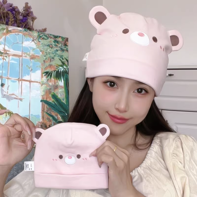 春夏季可爱月子帽薄款纯棉产妇坐月子保暖防风帽子孕妇帽产后绣花