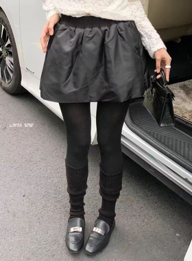 欧洲站25冬季V+.COM法式时尚黑色A字短款气球裙半身裙显瘦棉短裙