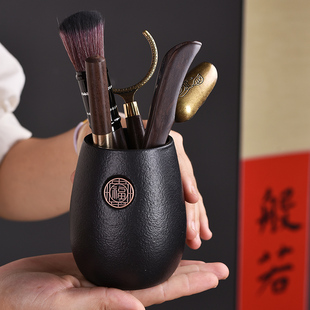 黑陶茶道六君子组合整套装茶桌上笔筒收纳罐茶具配件轻奢泡茶工具