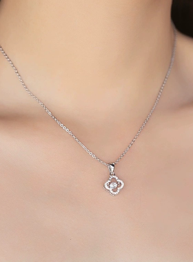 几何灵动四叶花吊坠项链女