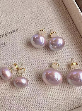 【爆款热销】新款高级感极光紫馒头仿珍珠耳钉气质耳环女温柔百搭