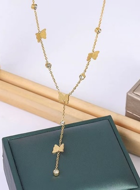 蝴蝶流苏钛钢项链女轻奢