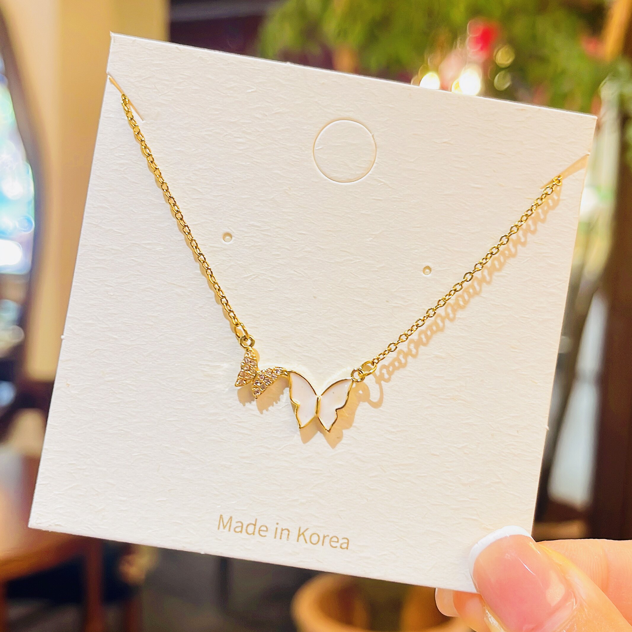 韩版时尚精致不对称贝母蝴蝶项链女ins轻奢小众网红同款锁骨链潮