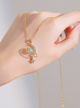 月亮星球吊坠钛钢项链女款