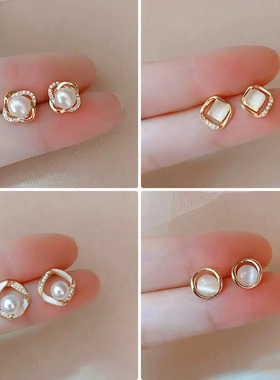 精致仿珍珠耳环女复古法式小众简约气质高级感耳钉百搭潮耳饰爆款