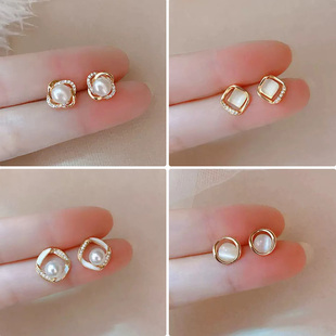精致仿珍珠耳环女复古法式 小众简约气质高级感耳钉百搭潮耳饰爆款