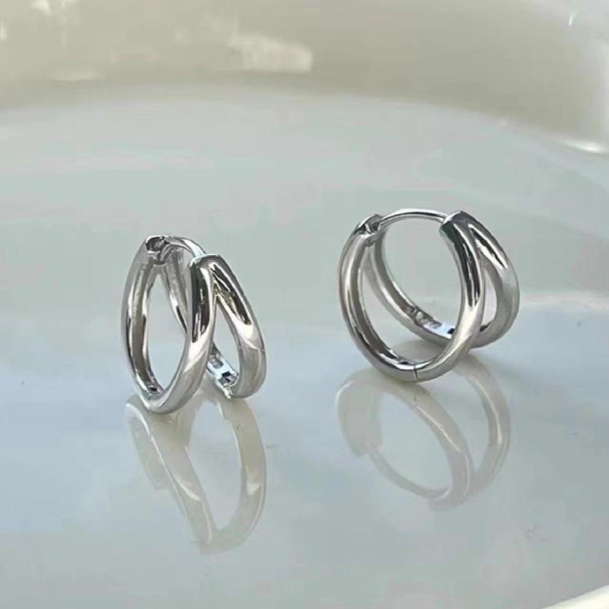 双层叠戴素圈耳扣s925银针