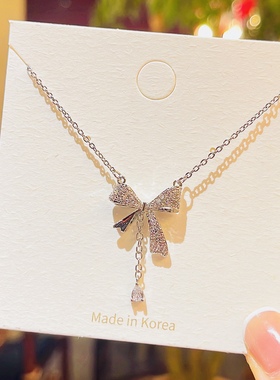 高级设计感银色流苏蝴蝶结锁骨链