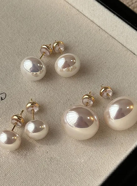 施家馒头奶白仿珍珠耳钉轻奢气质耳环小众耳饰品气质百搭高档配饰